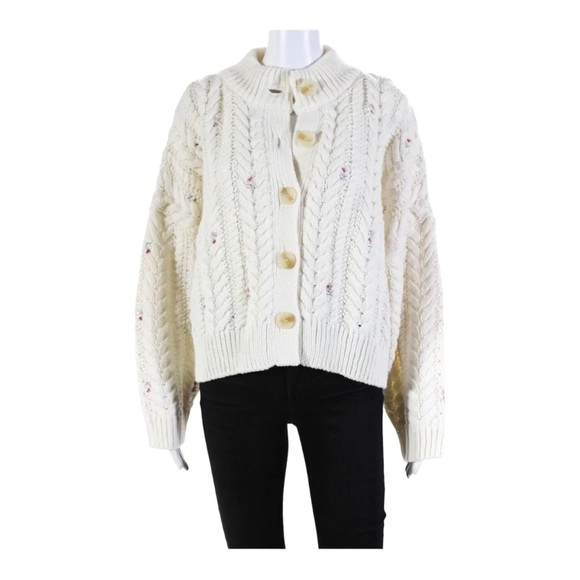 SOMETHING NAVY Cream Embellished Floral Sequin Cable Knit Cardigan XXL - Picture 12 of 13
